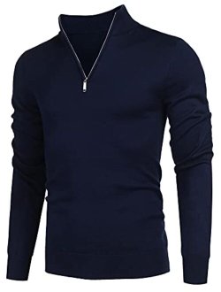 Men's Quarter Zip Up Sweaters Slim Fit Lightweight Mock Neck Pullover Casual Polo Sweater