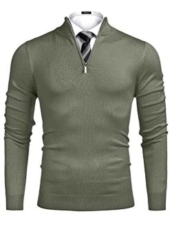 Men's Quarter Zip Up Sweaters Slim Fit Lightweight Mock Neck Pullover Casual Polo Sweater