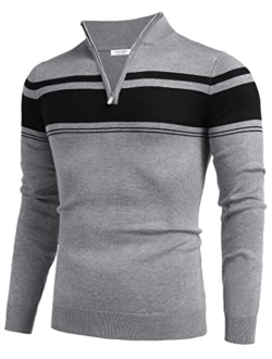 Men's Quarter Zip Up Sweaters Slim Fit Lightweight Mock Neck Pullover Casual Polo Sweater