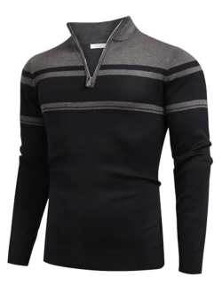 Men's Quarter Zip Up Sweaters Slim Fit Lightweight Mock Neck Pullover Casual Polo Sweater