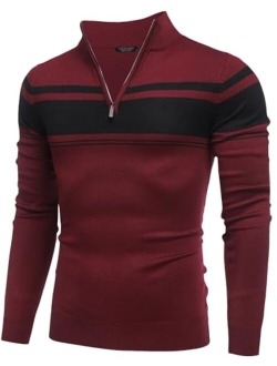 Men's Quarter Zip Up Sweaters Slim Fit Lightweight Mock Neck Pullover Casual Polo Sweater