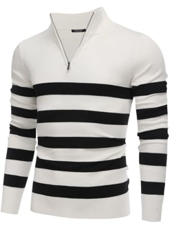 Men's Quarter Zip Up Sweaters Slim Fit Lightweight Mock Neck Pullover Casual Polo Sweater