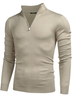 Men's Quarter Zip Up Sweaters Slim Fit Lightweight Mock Neck Pullover Casual Polo Sweater