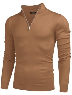 Men's Quarter Zip Up Sweaters Slim Fit Lightweight Mock Neck Pullover Casual Polo Sweater