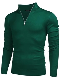 Men's Quarter Zip Up Sweaters Slim Fit Lightweight Mock Neck Pullover Casual Polo Sweater