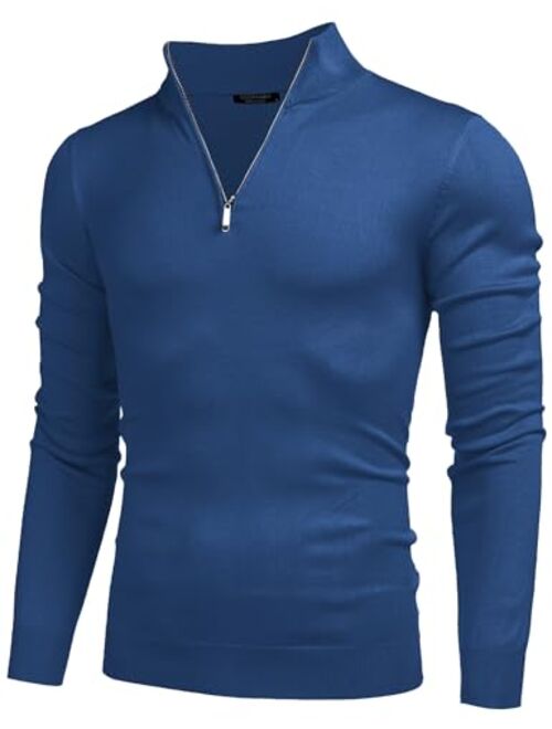 COOFANDY Men's Quarter Zip Up Sweaters Slim Fit Lightweight Mock Neck Pullover Casual Polo Sweater