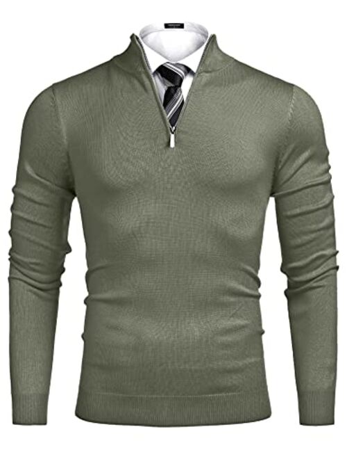 COOFANDY Men's Quarter Zip Up Sweaters Slim Fit Lightweight Mock Neck Pullover Casual Polo Sweater