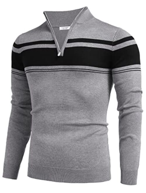 COOFANDY Men's Quarter Zip Up Sweaters Slim Fit Lightweight Mock Neck Pullover Casual Polo Sweater