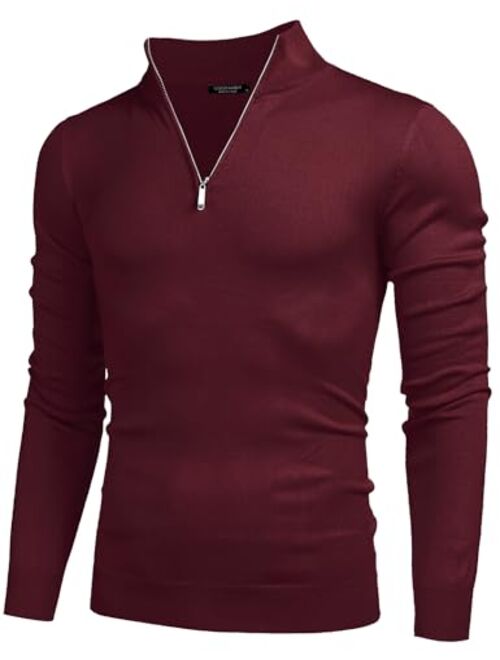 COOFANDY Men's Quarter Zip Up Sweaters Slim Fit Lightweight Mock Neck Pullover Casual Polo Sweater