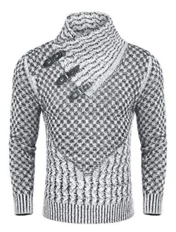 Men's Knitted Turtleneck Sweater Long Sleeve Slim Fit Designer Shawl Collar Pullover