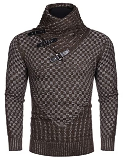 Men's Knitted Turtleneck Sweater Long Sleeve Slim Fit Designer Shawl Collar Pullover