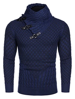 Men's Knitted Turtleneck Sweater Long Sleeve Slim Fit Designer Shawl Collar Pullover