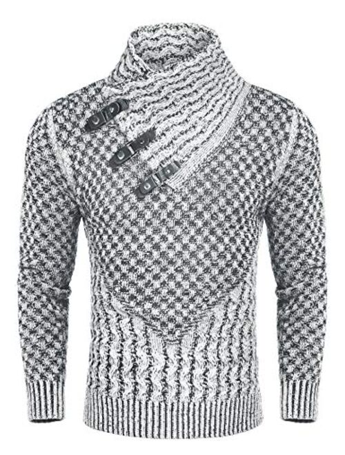 COOFANDY Men's Knitted Turtleneck Sweater Long Sleeve Slim Fit Designer Shawl Collar Pullover