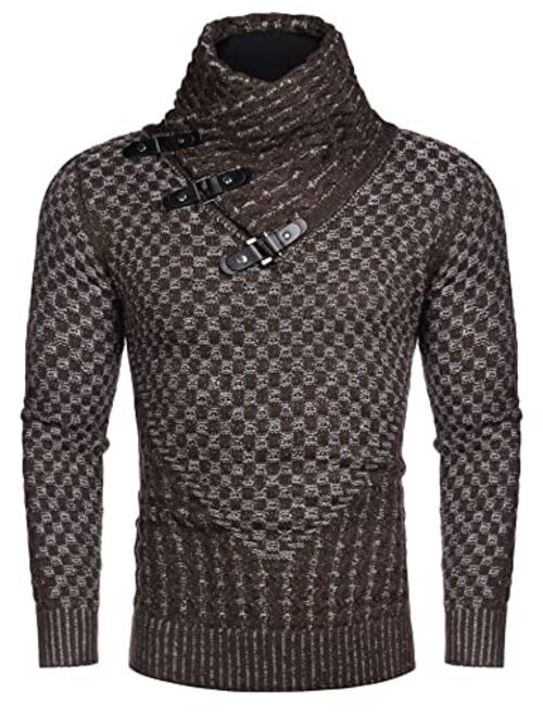 COOFANDY Men's Knitted Turtleneck Sweater Long Sleeve Slim Fit Designer Shawl Collar Pullover