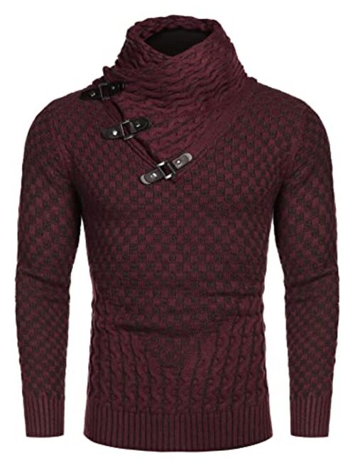 COOFANDY Men's Knitted Turtleneck Sweater Long Sleeve Slim Fit Designer Shawl Collar Pullover