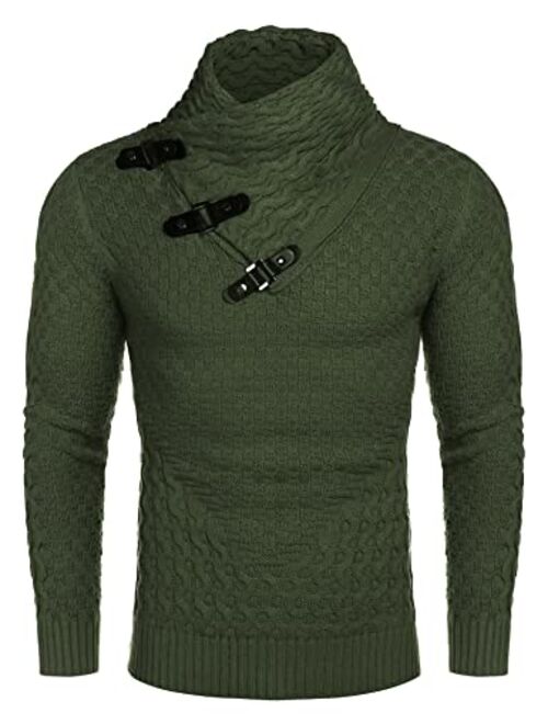 COOFANDY Men's Knitted Turtleneck Sweater Long Sleeve Slim Fit Designer Shawl Collar Pullover