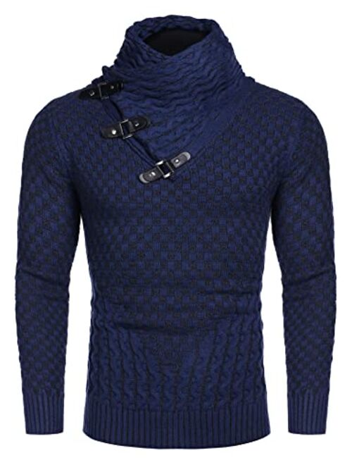 COOFANDY Men's Knitted Turtleneck Sweater Long Sleeve Slim Fit Designer Shawl Collar Pullover