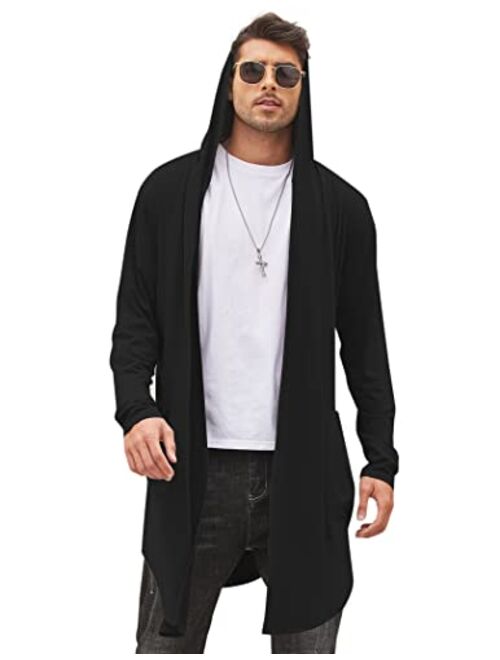 Buy COOFANDY Men's Long Hooded Cardigan Shawl Collar Lightweight Open ...