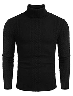 Men's Slim fit Turtleneck Sweater Casual Cable Knitted Pullover Sweaters for Fall Winter