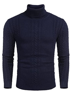 Men's Slim fit Turtleneck Sweater Casual Cable Knitted Pullover Sweaters for Fall Winter