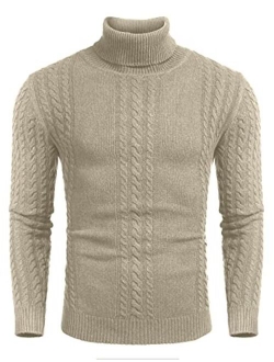 Men's Slim fit Turtleneck Sweater Casual Cable Knitted Pullover Sweaters for Fall Winter