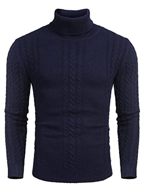 COOFANDY Men's Slim fit Turtleneck Sweater Casual Cable Knitted Pullover Sweaters for Fall Winter