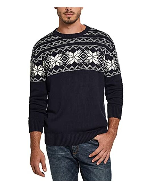 Weatherproof Vintage Mens Aztec Ribbed Trim Crewneck Sweater