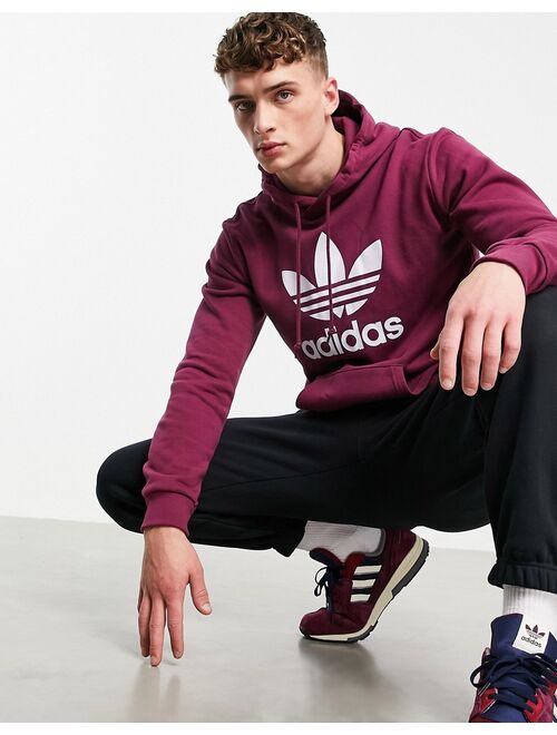 Adidas Originals Originals adicolor large trefoil hoodie in plum