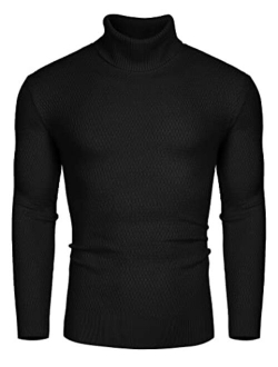 Men's Slim Fit Turtleneck Sweater Casual Thermal Knitted Pullover Solid Sweater