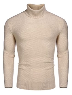 Men's Slim Fit Turtleneck Sweater Casual Thermal Knitted Pullover Solid Sweater