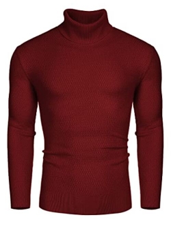 Men's Slim Fit Turtleneck Sweater Casual Thermal Knitted Pullover Solid Sweater