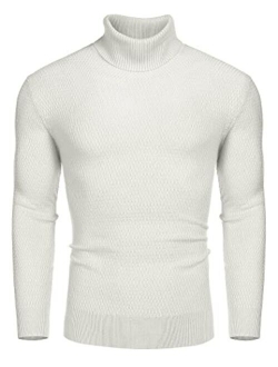 Men's Slim Fit Turtleneck Sweater Casual Thermal Knitted Pullover Solid Sweater