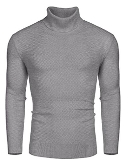 Men's Slim Fit Turtleneck Sweater Casual Thermal Knitted Pullover Solid Sweater