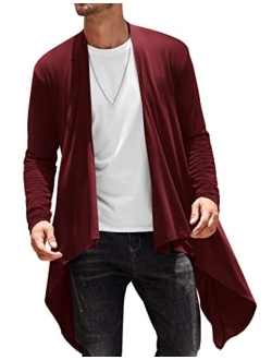 Men's Ruffle Shawl Collar Cardigan Long Sleeve Open Front Lightweight Long Length Drape Cape Overcoat