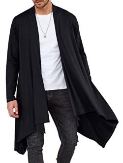 Men's Ruffle Shawl Collar Cardigan Long Sleeve Open Front Lightweight Long Length Drape Cape Overcoat