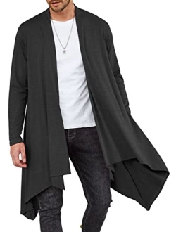 Men's Ruffle Shawl Collar Cardigan Long Sleeve Open Front Lightweight Long Length Drape Cape Overcoat