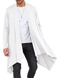 Men's Ruffle Shawl Collar Cardigan Long Sleeve Open Front Lightweight Long Length Drape Cape Overcoat