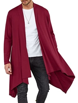 Men's Ruffle Shawl Collar Cardigan Long Sleeve Open Front Lightweight Long Length Drape Cape Overcoat