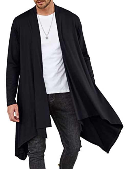 COOFANDY Men's Ruffle Shawl Collar Cardigan Long Sleeve Open Front Lightweight Long Length Drape Cape Overcoat