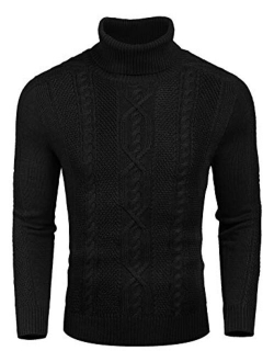 Men's Slim Fit Turtleneck Sweater Casual Warm Twisted Knitted Pullover Sweaters