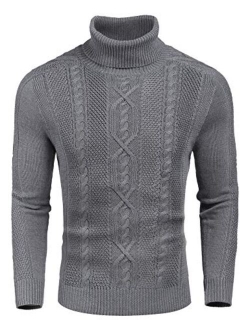 Men's Slim Fit Turtleneck Sweater Casual Warm Twisted Knitted Pullover Sweaters