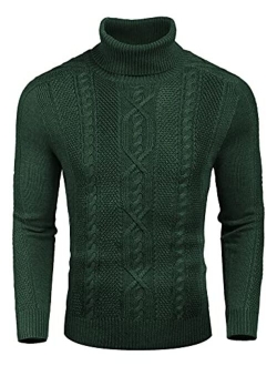 Men's Slim Fit Turtleneck Sweater Casual Warm Twisted Knitted Pullover Sweaters