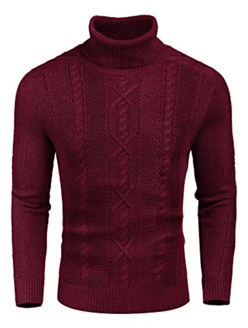 COOFANDY Men's Slim Fit Turtleneck Sweater Casual Warm Twisted Knitted Pullover Sweaters