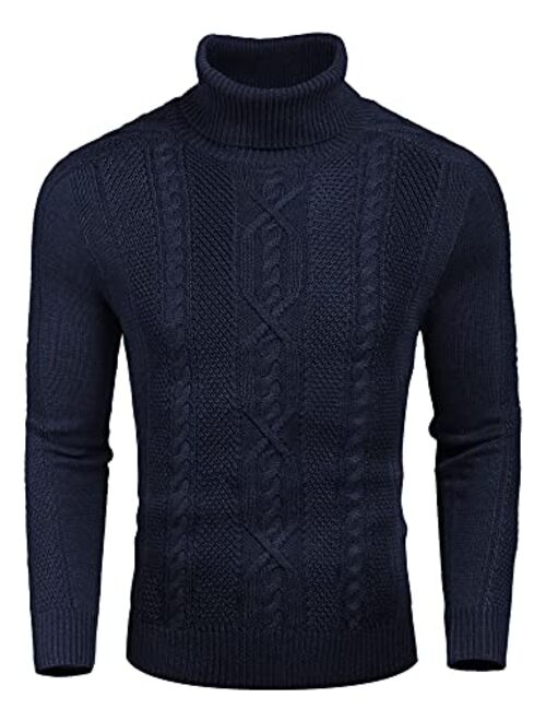 COOFANDY Men's Slim Fit Turtleneck Sweater Casual Warm Twisted Knitted Pullover Sweaters