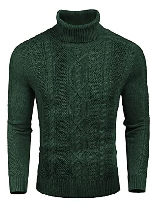 COOFANDY Men's Slim Fit Turtleneck Sweater Casual Warm Twisted Knitted Pullover Sweaters