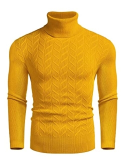 Men's Slim Fit Turtleneck Sweater Casual Pullover Sweater Basic Twist Patterned Knitted Sweater