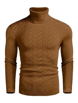 Men's Slim Fit Turtleneck Sweater Casual Pullover Sweater Basic Twist Patterned Knitted Sweater