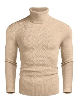 Men's Slim Fit Turtleneck Sweater Casual Pullover Sweater Basic Twist Patterned Knitted Sweater