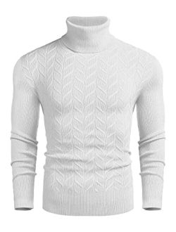 Men's Slim Fit Turtleneck Sweater Casual Pullover Sweater Basic Twist Patterned Knitted Sweater