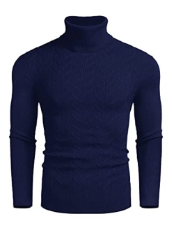 Men's Slim Fit Turtleneck Sweater Casual Pullover Sweater Basic Twist Patterned Knitted Sweater